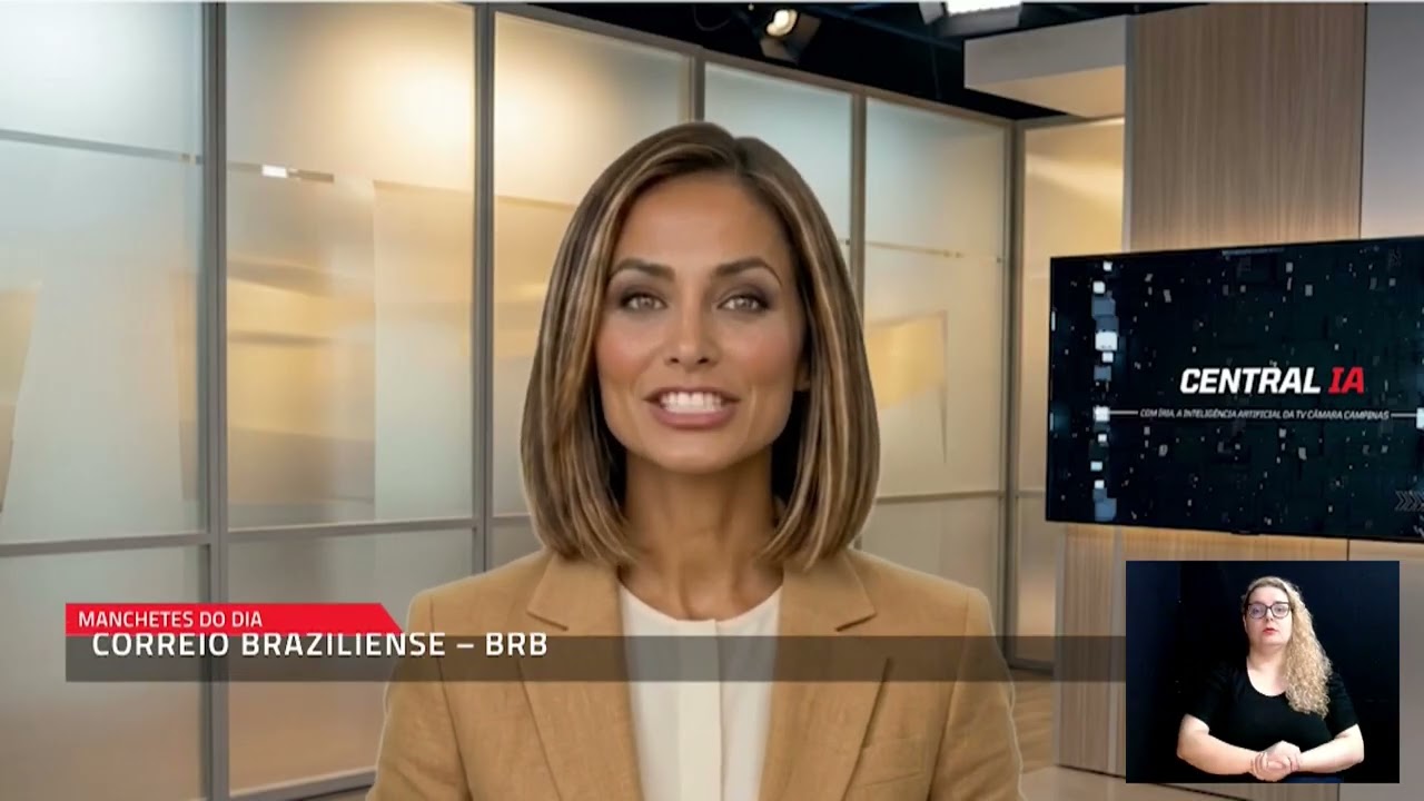 Âncora de inteligência artificial Íria apresenta o boletim de notícias do programa Central IA da TV Câmara Campinas