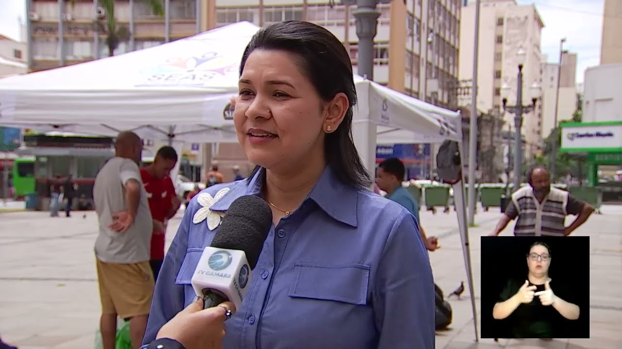 Tenda de abordagem social em funcionamento na Praça José Bonifácio, em frente à Catedral de Campinas, na TV Câmara Campinas